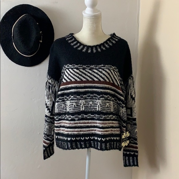 nwt // cliché fringe textured cotton blend sweater - Picture 2 of 12